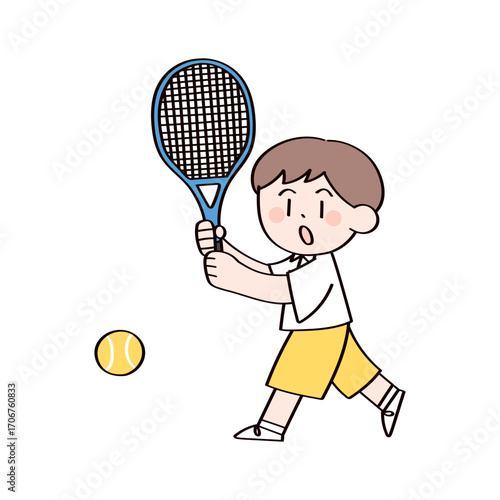 テニスをする男の子のイラスト