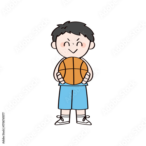 男の子とバスケットボール