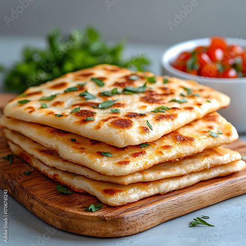 Delicious homemade naan bread kitchen food photography cozy environment close-up view culinary art