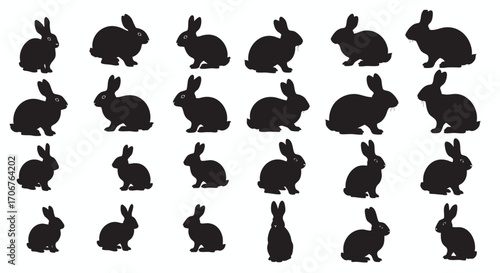 Rabbit Crowd Silhouette Vector Illustration of Multiple Bunnies in Black - Design Resource for Easter and Nature-Themed Projects