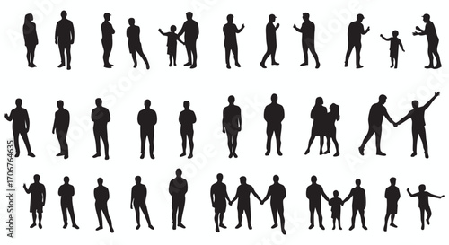 Collection of diverse human silhouette vector illustration for design elements, showcasing various poses and figures