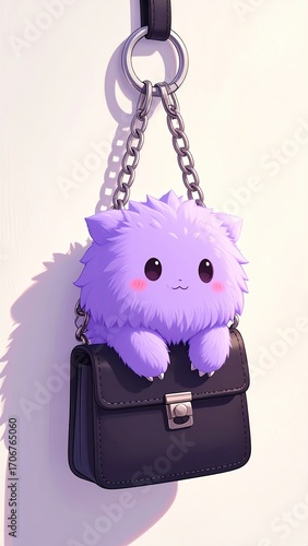 Fluffy purple creature in a black purse