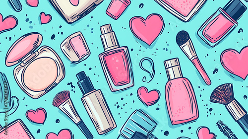 A cute cosmetic-themed background, perfect for use as a decorative backdrop or wallpaper.
