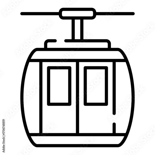 Gondola lift, cable car black line icon