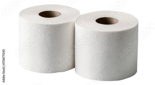 Two rolls of white paper towels, close-up, on a plain background