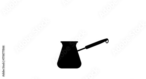 A simple black silhouette of a traditional coffee pot with a long handle on a plain white background, celebrating International Coffee Day.
