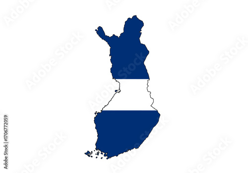 A map of Finland features bands of dark blue and white