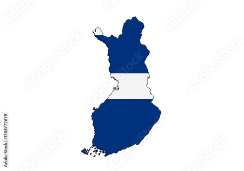 Finland map with flag colors blue with white stripes across the middle