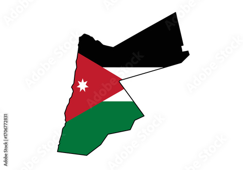 Jordan map filled with its national flag colors black on top green on bottom red  white triangle with star
