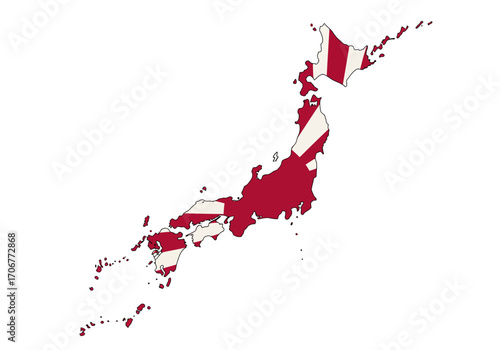 Japan map stylized with red and white segments