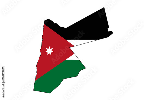 Jordans flag in the shape of the countrys map against a white background
