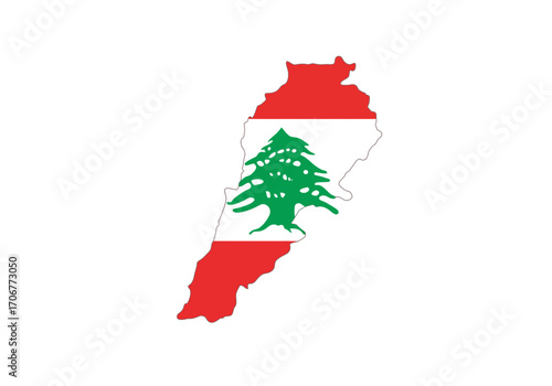 Lebanon flag map red stripes white  green tree on a white background