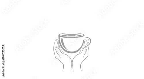 A minimalist line drawing of two hands cradling a coffee cup on a plain white background, celebrating International Coffee Day with simple elegance.