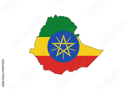 Map of Ethiopia flag colors blue circle with gold star white background