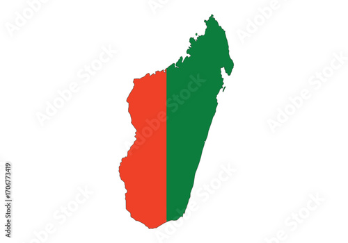 Map of Madagascar divided vertically left side red right side green Isolated on a white background
