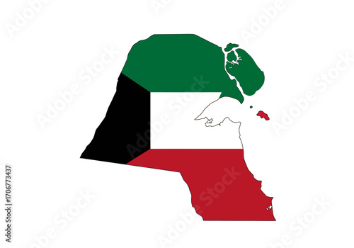 Map of Kuwait filled with its flag colors green white red and black