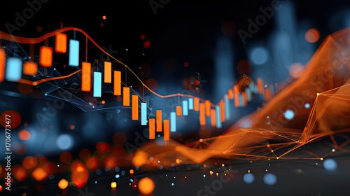 Dynamic Data Visuals: Illustrating the intricacies of financial data through a dynamic, abstract, and colorful representation, highlighting key market trends.