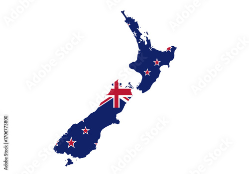 New Zealand map filled with its flags design