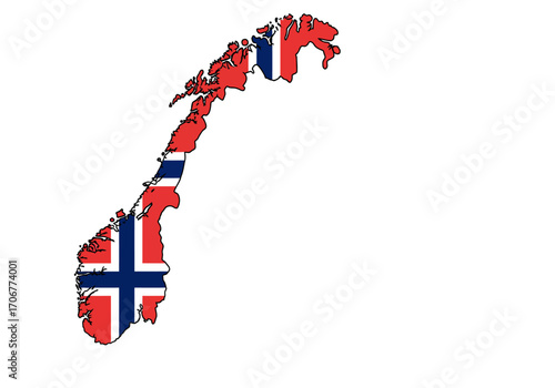 Norway map filled with its flag red white and blue cross Northern European country representation