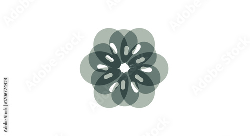 A stylized floral design featuring overlapping green petals arranged in a circular pattern on a white background, celebrating International Coffee Day with a calming and earthy mood.