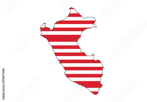 Red  white striped shape with black outline resembling the country Peru