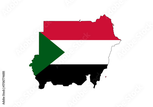 Sudans flagcolored map displays red white black stripes and a green triangle representing the nation