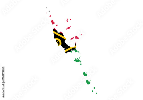 The flag of Vanuatu is depicted as the countrys outline split into a Y