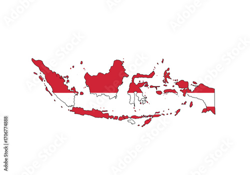 The image displays a map of Indonesia filled with the colors of the Indonesian flag red and white