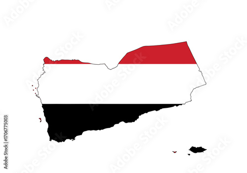 The image is the country of Yemen shown in the colors of its flag against a white background