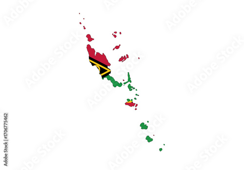 Vanuatus islands outlined by its flag in a white background