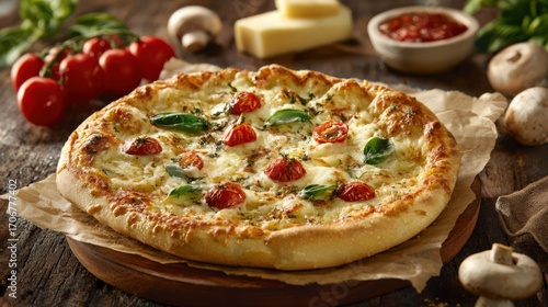 Wallpaper Mural High-Resolution Margherita Pizza with Tomatoes, Basil and Melted Cheese Torontodigital.ca