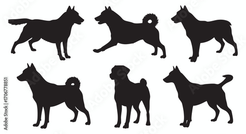 Silhouette Vector Illustration of Different Dog Breeds