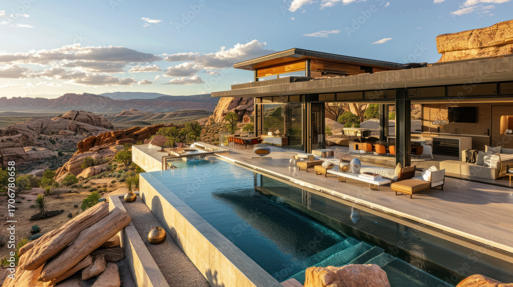 Fototapeta premium Luxury pool house with desert views