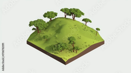 Wallpaper Mural Low-poly isometric illustration of a grassy hill with trees. Torontodigital.ca