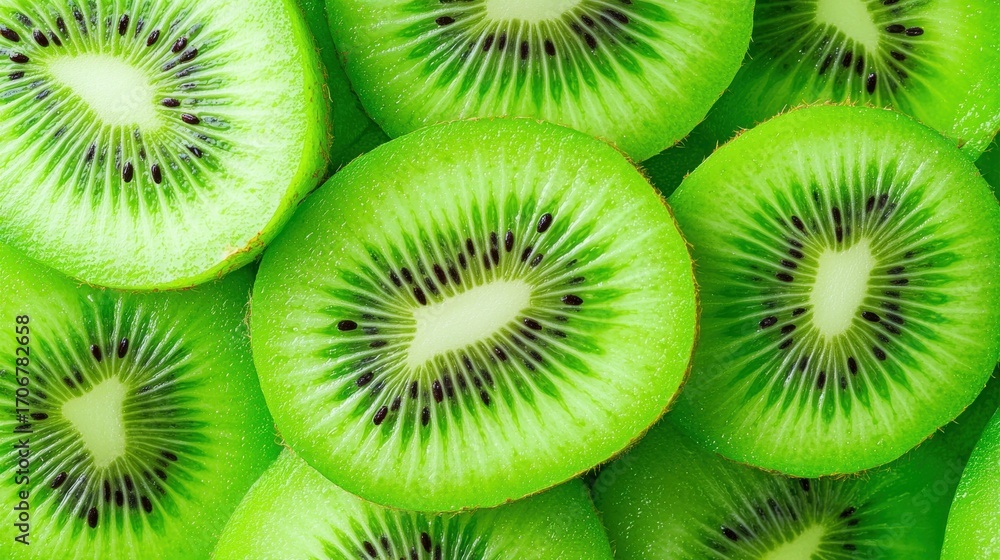 Fototapeta premium Freshly sliced kiwi fruit showcasing vibrant green interior