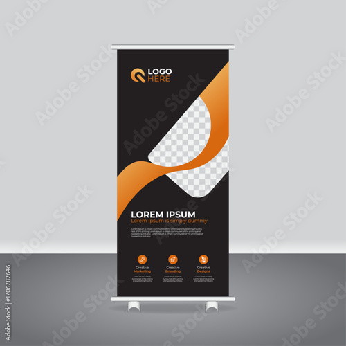 Corporate Business Roll-Up Banner and Rack Card Template, professional agency pull up vertical display standee, modern luxury rollup, creative pull up banner design