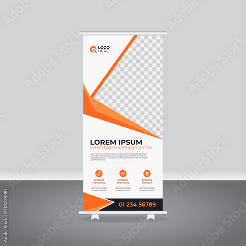 Corporate Business Roll-Up Banner and Rack Card Template, professional agency pull up vertical display standee, modern luxury rollup, creative pull up banner design
