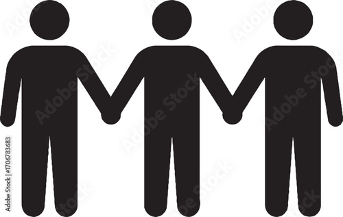 Black Silhouette Icon of Three People Holding Hands Symbolizing Unity and Community