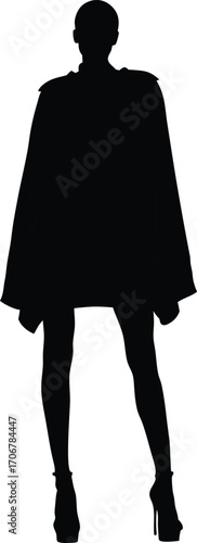 Dynamic Female Silhouette in Flowing Cape and High Heels