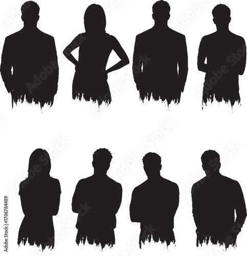 Distressed Silhouettes of Diverse Men and Women Vector Collection