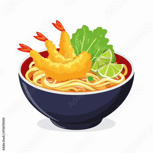 ボリューム満点のエビ天うどんベクターイラスト