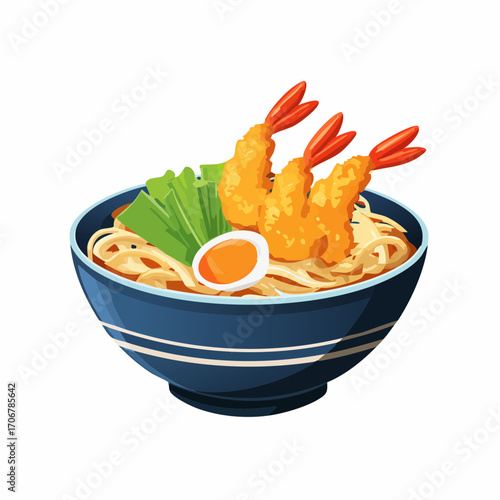 ボリューム満点のエビ天うどんベクターイラスト