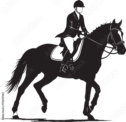 Classic Equestrian Horse and Rider Silhouette Vector Graphic