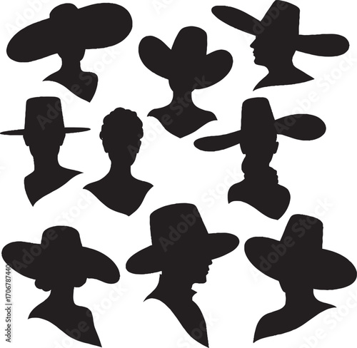 Elegant Fashion Hat Silhouettes and Profiles Collection Vector Set
