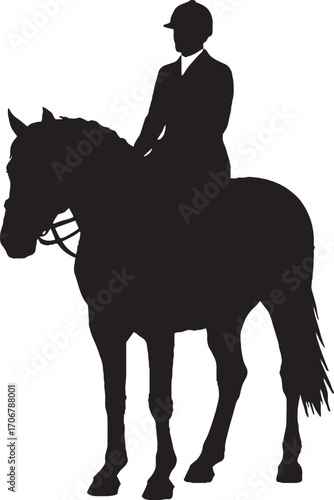 Elegant Horse and Rider Equestrian Silhouette Black and White Graphic