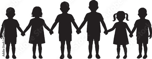 Diverse Kids Group Holding Hands Unity Silhouette