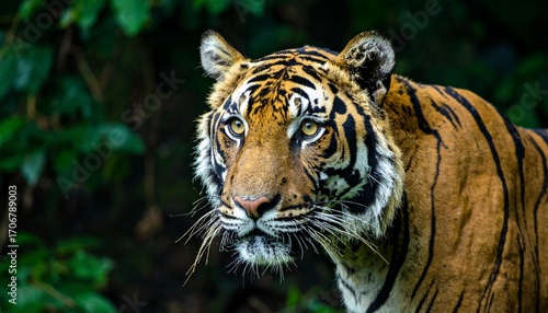 A Majestic Tiger A Stunning Close Up Portrait Showcasing The Beauty Of A Wild Bengal Tiger In Its Natural Habitat, Highlighting The Intricate Details Of Its Face And Striking Eyes.