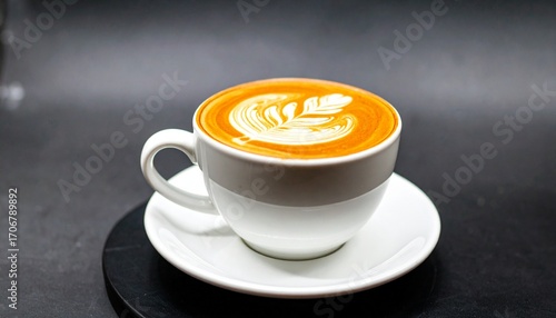 A Stunning Latte Art Aromatic Coffee In A White Cup, Perfect For Coffee Shop Menus And Websites. With Comprehensive Details And Informative Content For Stock Photography Needs