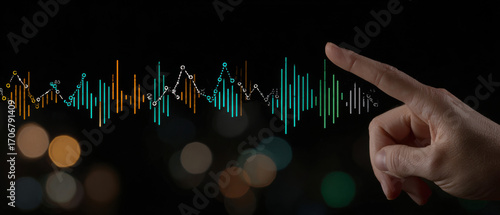 Data Analysis Concept: Finger Interacting with Graphical Waveform