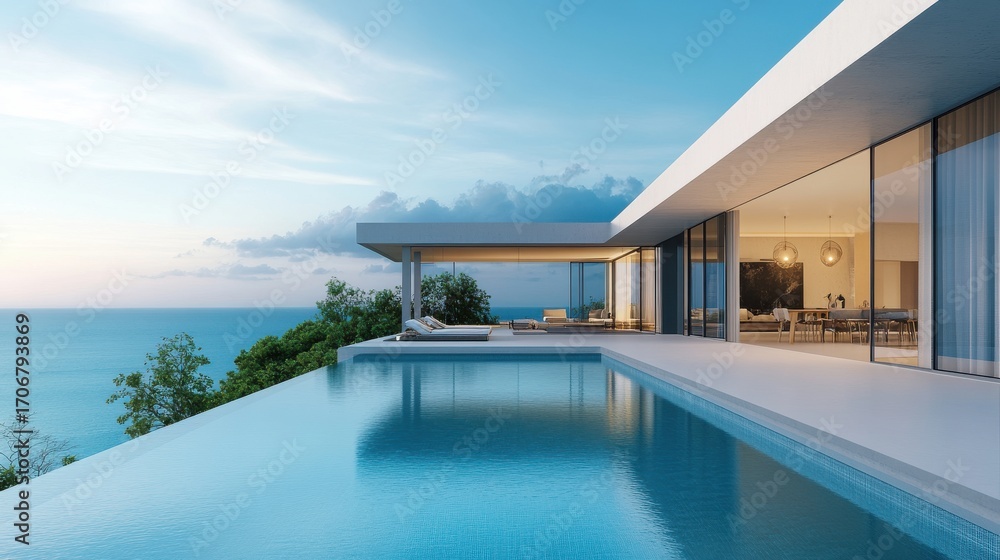 Fototapeta premium Exclusive luxury travel concept, showing a high-end villa on blurred background